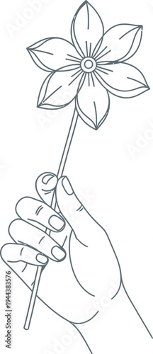 A hand delicately holding a stylized flower with a long stem Vector