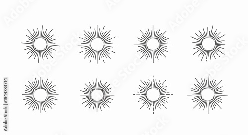 Collection of eight retro sunburst burst starburst graphic design elements