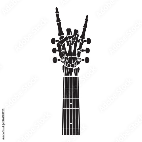 Skeleton Hand Rock Sign on Guitar Neck Fretboard Vector