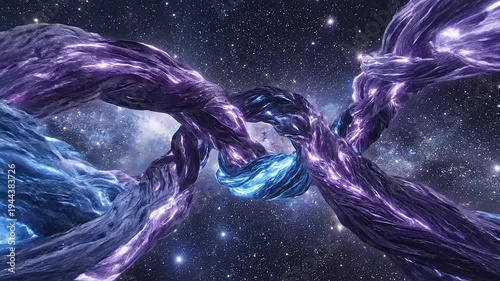 Violet and Sapphire Cosmic Arcs Intertwined Like Ethereal Braids in a Starfield