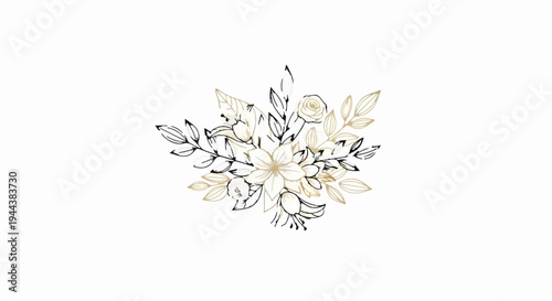 Delicate line art floral arrangement with subtle golden and cream hues