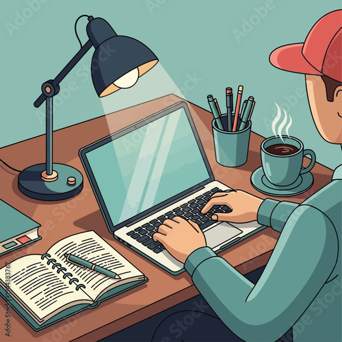 Graphic Designer Drawing on Tablet Creative Workspace Illustration
