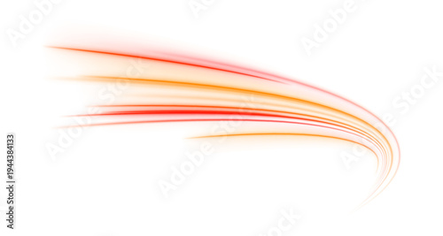 Glowing orange and red streaks form dynamic curves on a PNG. Abstract motion trails convey futuristic energy. Ideal for high-tech backgrounds.