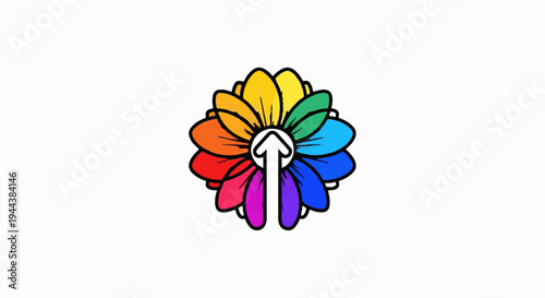 Colorful flower illustration with an upward arrow