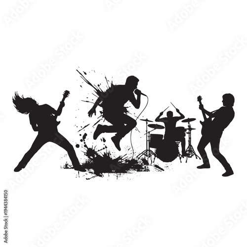 Energetic Rock Band Live Performance Silhouette Grunge Vector