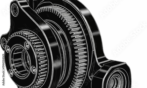 Close up of a complex mechanical gear system with intricate teeth