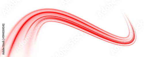 Red neon ribbons twist dynamically on a PNG night city scene. Glowing motion trails and particle effects convey speed, energy, and futuristic aesthetics. Perfect for sci-fi designs.