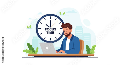 Focused Man Working on Laptop During 'Focus Time' for Enhanced Productivity & Time Management