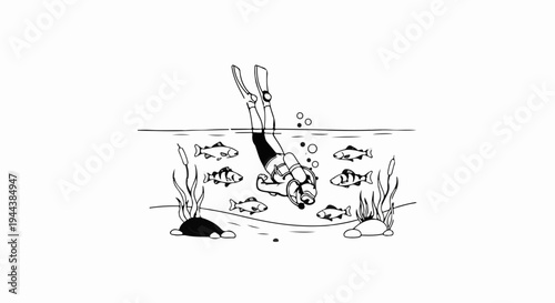 Diver exploring an underwater scene with fish and plants