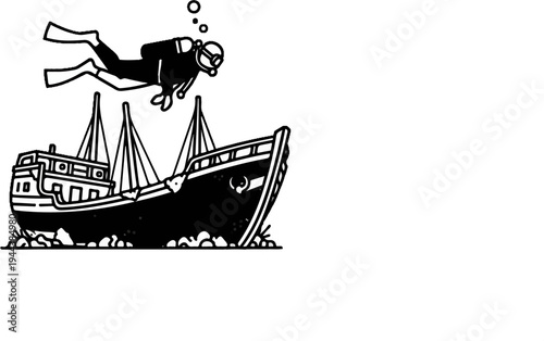 Diver explores sunken ship