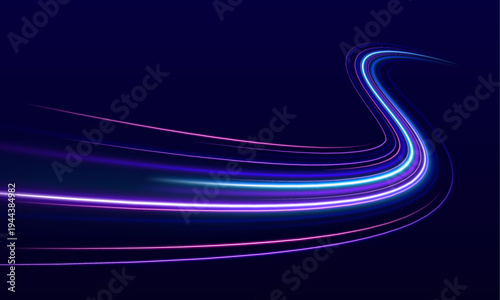 Bright purple and blue streaks form glowing trails on a PNG night road. Motion blur enhances speed perception and futuristic vibes. Ideal for sci-fi visuals.