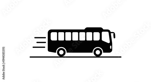 Black bus icon moving fast on a white background