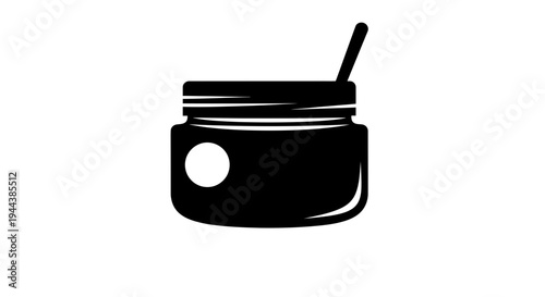 Black icon of a jar with a spoon, representing food or cosmetic product