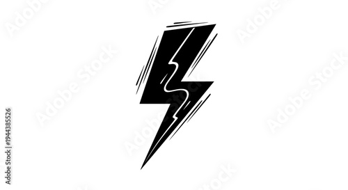 Black lightning bolt icon, symbol of energy, power, and speed, isolated on white background