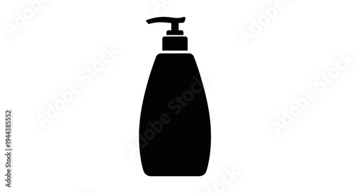 Black liquid soap dispenser icon, simple silhouette of a pump bottle on white background