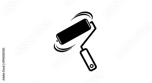 Black paint roller with motion blur effect, icon for renovation and DIY projects