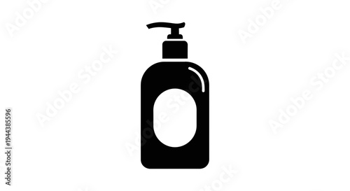 Black Lotion Pump Bottle Icon with Blank Label - Minimalist Design for Skincare and Cosmetics