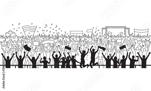 Doodle Style Crowd Silhouette at Concert Festival Vector