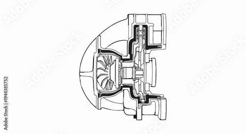 Detailed cross-section of a turbocharger's internal components and mechanics