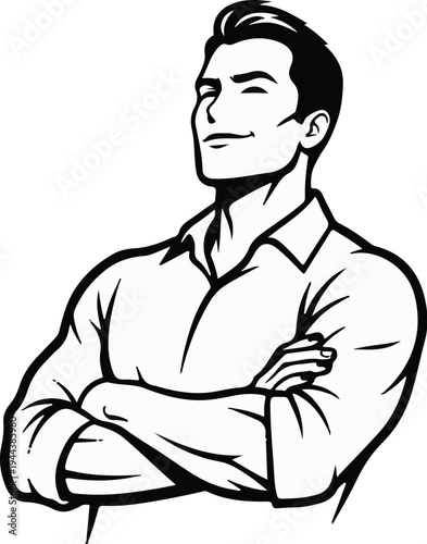 Confident man with arms crossed, smiling with eyes closed