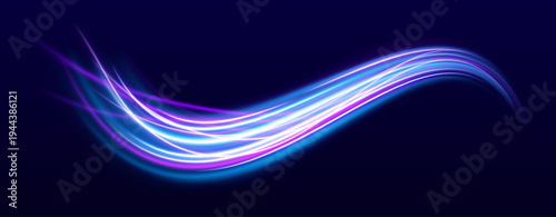 Futuristic light beams shoot through space like a digital tunnel, forming a glowing warp speed effect. Neon particles sparkle along the path. Perfect for sci-fi technology backgrounds.