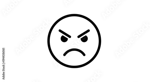 Angry Face Icon, Frustrated Emotion, Negative Expression, Simple Line Art Emoji