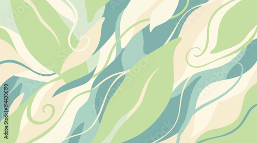 Modern abstract design with flowing green and blue shapes