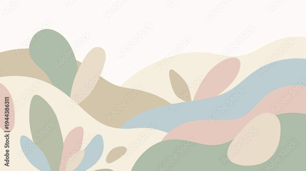 Naklejka premium Abstract organic shapes in soft pastel colors create modern artistic landscape