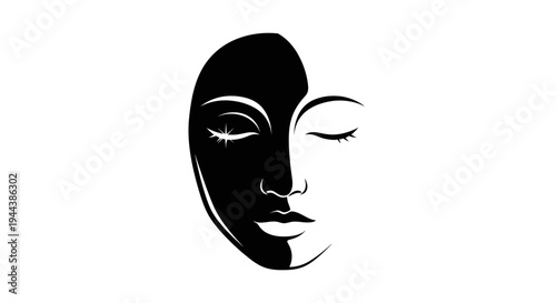 Artistic Face Silhouette, Half Black, Half White, Symbolizing Duality
