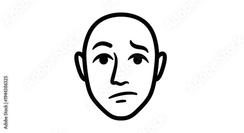 Bald Man Face Icon with Sad Expression, Worried, Concerned, Unhappy Emotion