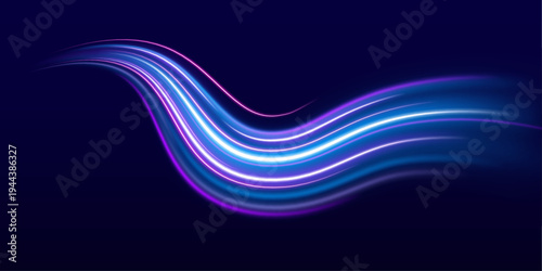 Bright neon streams curve across a dark futuristic background, creating the illusion of rapid digital movement and flowing energy. Sparkling particles follow each glowing path.