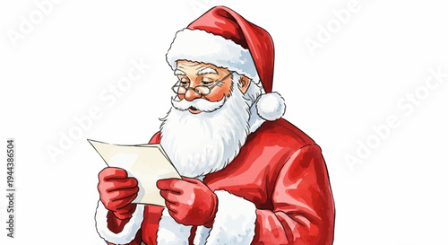 Cheerful elderly man with white beard and glasses reads a letter