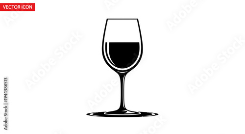 Black and white illustration of a wine glass with red wine and spilled liquid.