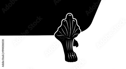 Black and white illustration of a clawfoot bathtub leg with shell detail