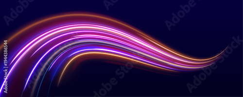 Fast moving light stripes create a powerful sense of speed across the dark gradient background. Bright neon glow highlights each line.