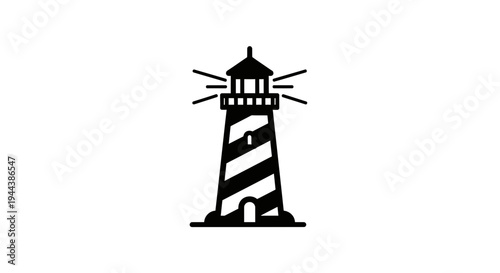 Black and White Lighthouse Icon, Nautical Symbol, Maritime Navigation Beacon Silhouette