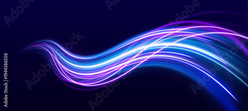 Blue neon arcs spin around a glowing core, forming an abstract technological energy field. Tiny sparks move with the circular motion.