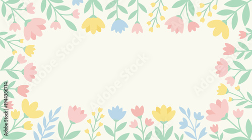 Vibrant floral border with colorful flowers and leaves