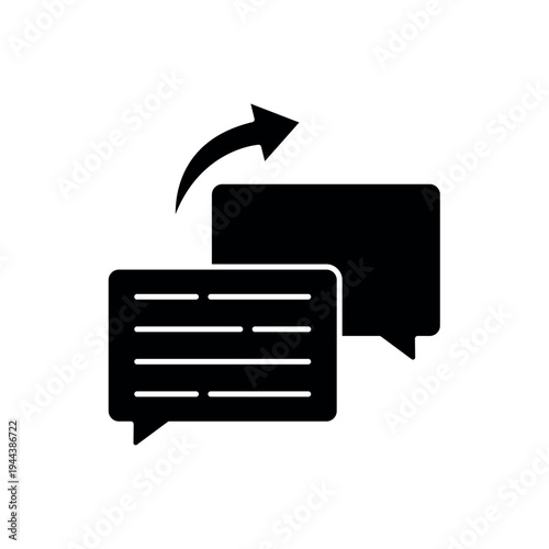 icon a review response with message speech bubbles and an outgoing arrow, isolated against a clean background.