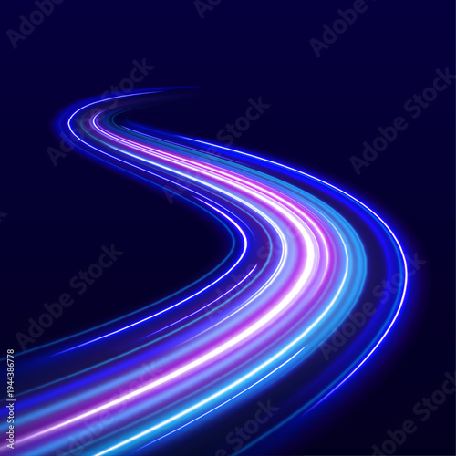 Neon energy arcs spiral outward from the center, forming a luminous vortex. Small glowing particles float along the motion path, enhancing depth and speed.