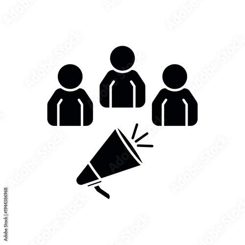 icon a public relation with group of people and megaphone broadcast, isolated against a clean background.