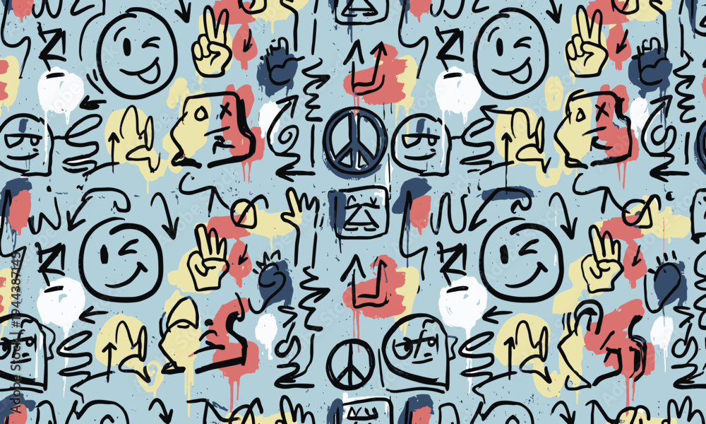 Fototapeta premium Chaotic Doodle Scribble Street Art Seamless Pattern Vector