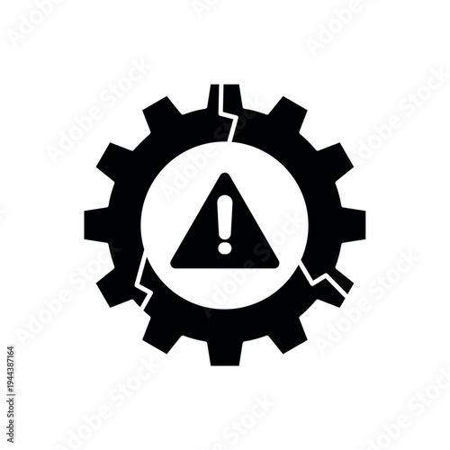 icon a damage control with mechanical gear and warning alert, isolated against a clean background.