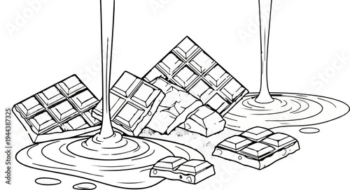 Chocolate bars melting into swirls of rich liquid