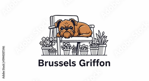 Cartoon dog rests on chair surrounded by potted plants
