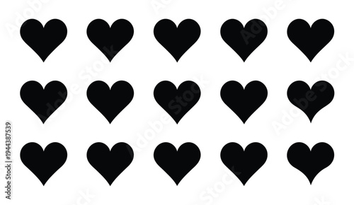 Black Hearts Set Various Shapes Vector Illustration