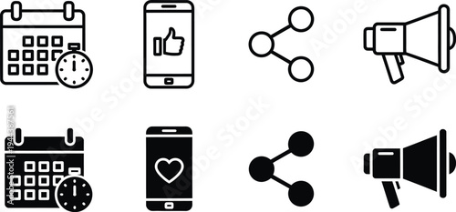 Editable outline icons collection for various applications and websites