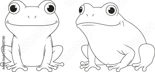 Cute cartoon frog illustration, simple and clean line art, perfect for children's books and educational materials