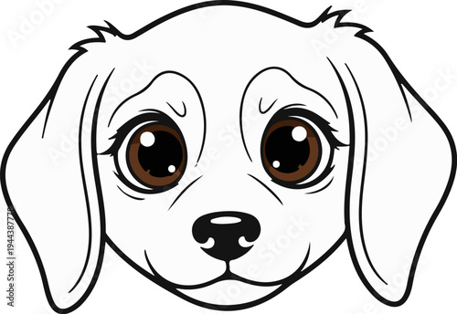 Cartoon puppy face with large brown eyes and floppy ears