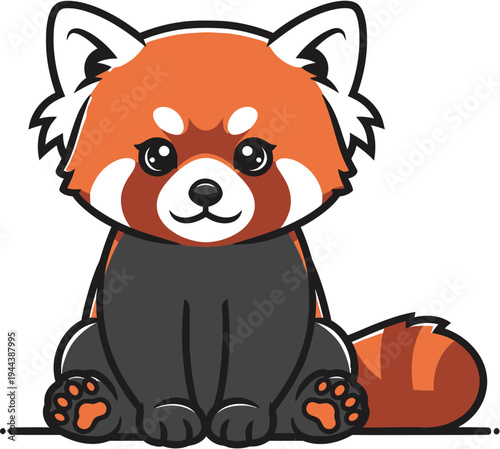 Cute red panda sitting on a white background, cartoon style illustration